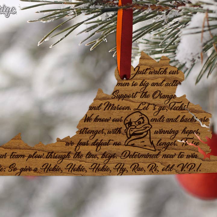 LazerEdge - Wholesale Ornament - Virginia Tech Fight Song on State Ornament – Crafted from Cherry and Maple Wood – Virginia Tech Hokies1