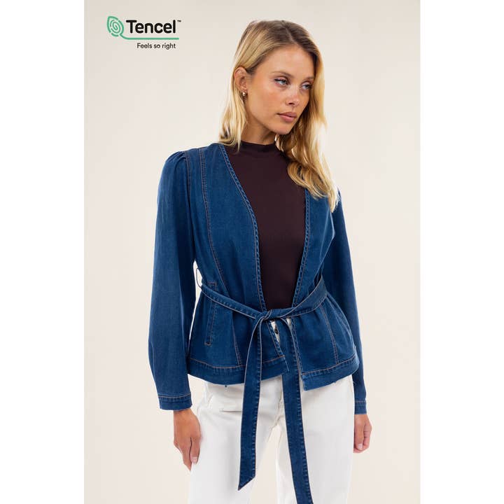 Naked Zebra - Wholesale Jacket - Women's - Deep V Tencel Jacket With Waist Tie0