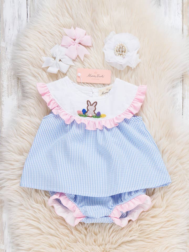 Konijnen Vintage Geborduurde Poplin Bloomers Outfit voor wholesale door Marie Nicole Clothing