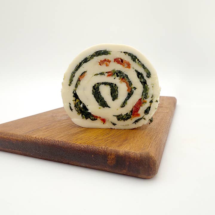 Pinwheel Chub Roll - Spinach, Sun Dried Tomatoes - .5 lb for wholesale by The Mozzarella Kings