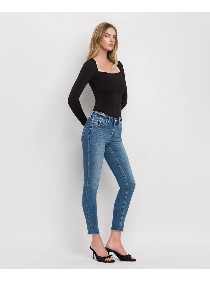 WOLF N CRANE MID RISE RAW HEM CROP SKINNY JEANS V2159M for wholesale on Faire