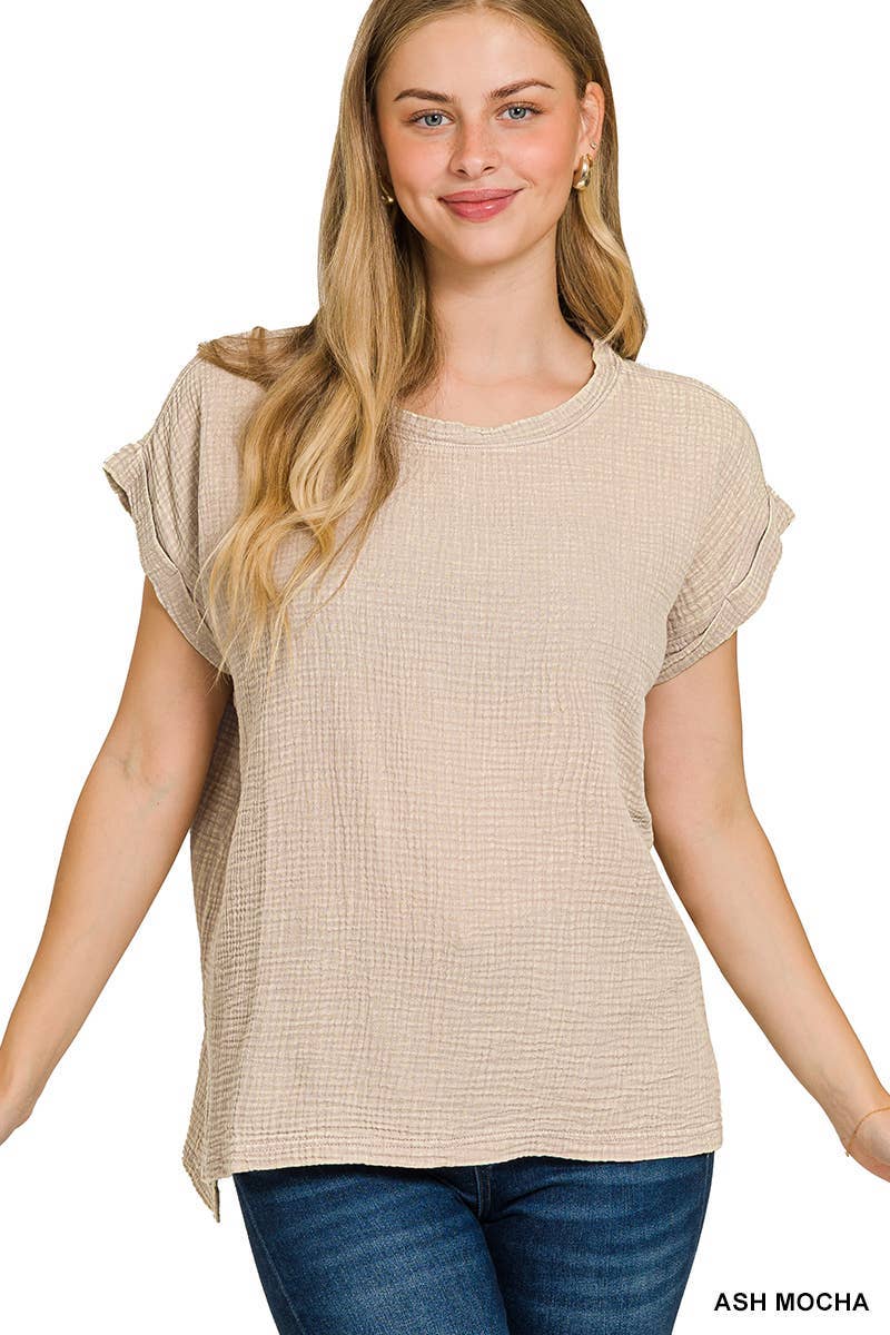 Vanilla Monkey - Vendita all'ingrosso Top in maglia - Donna - Top a maniche corte in doppia garza intrecciata lavata con acido2