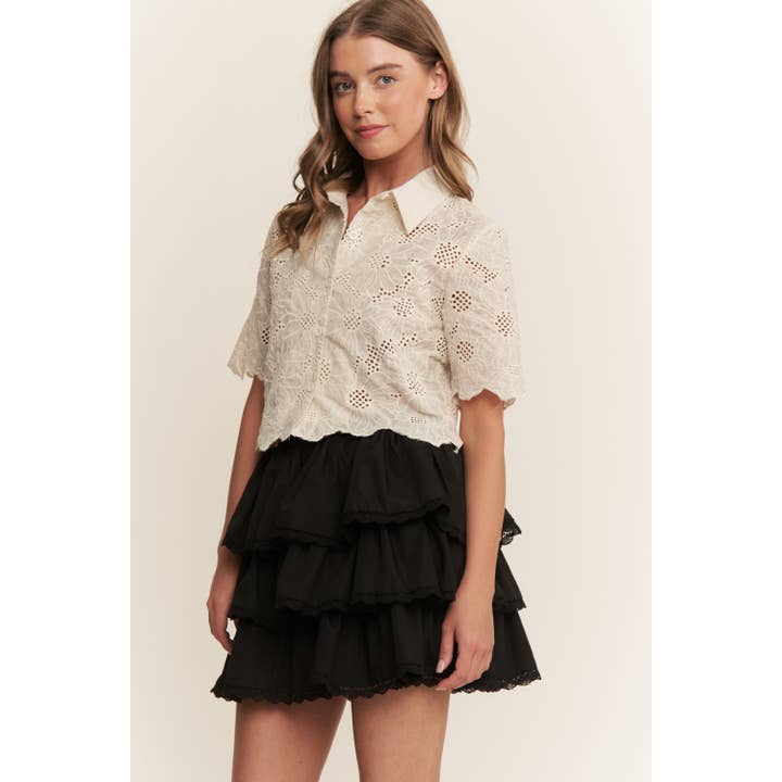 Black WESTERN SOLID MINI TIERED SHIRRING SKIRT SKORT for wholesale on Faire2