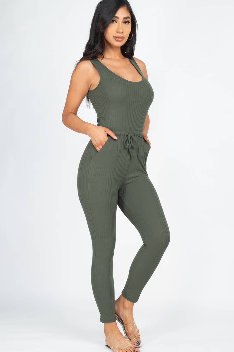 CAPELLA APPAREL - Wholesale Jumpsuit - Dames - Geribbelde mouwloze jumpsuit met trekkoord14