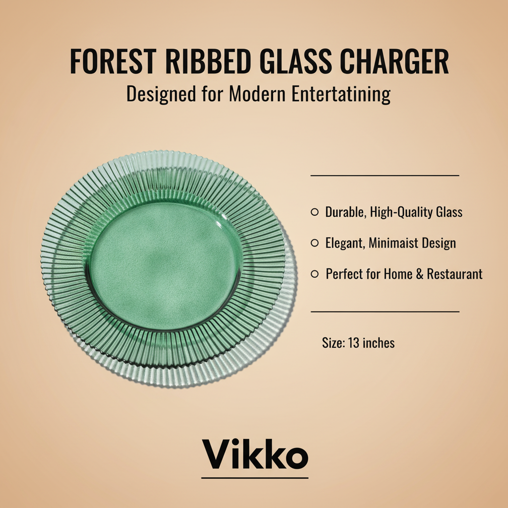 Kadra Kitchenware - Vente Assiette de présentation - Vikko - Décor, forêt, assiette d’appoint en verre cannelé verte, 33 cm3