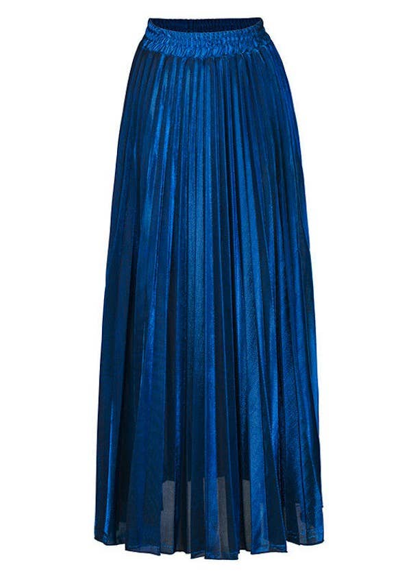 Miss Sparkling - Wholesale Skirt - Women's - Metallic Pleated Maxi Skirt3