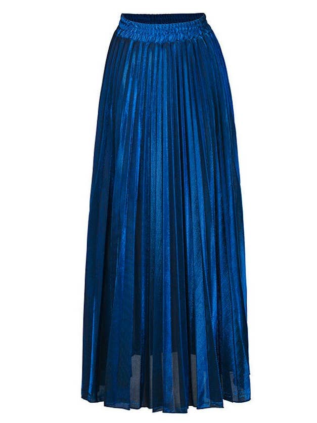 Miss Sparkling - Wholesale Skirt - Women's - Metallic Pleated Maxi Skirt3
