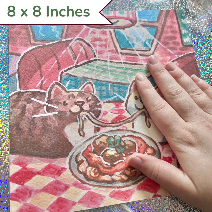 Dîner de Spaghetti Chats ~ Impression(s) Aquarelle pour la vente par Woolblossom