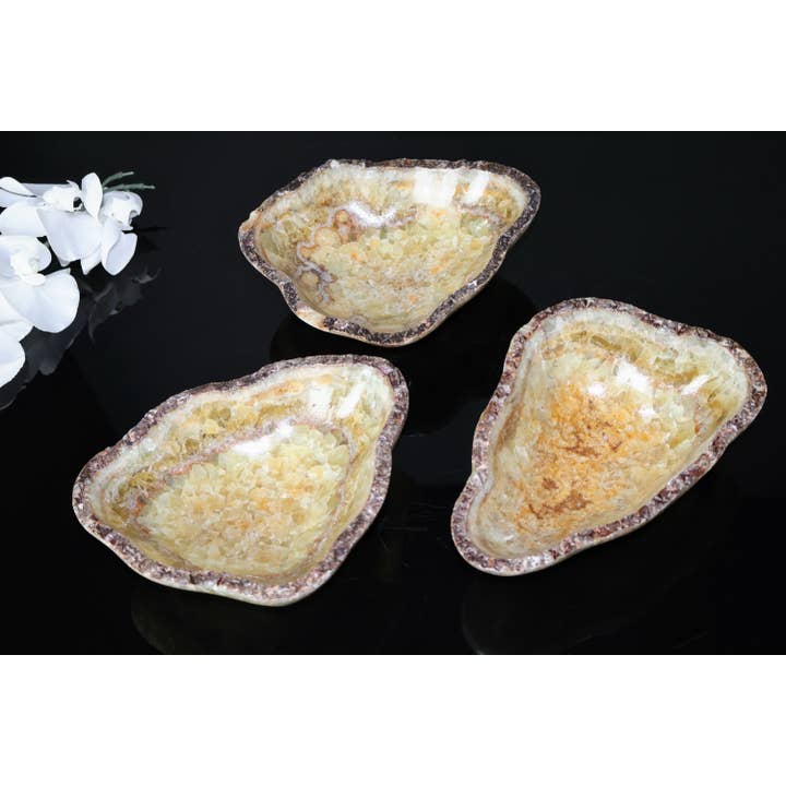 OnyxBowl - Wholesale Decorative Plate/Dish/Bowl - Rare Find (3 Pack) Onyx Stone Bowls, Raw Edge Stone Trays1