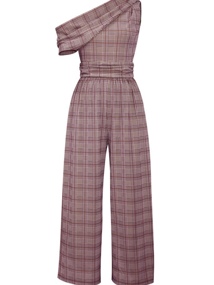 Combinaison pied de poule en jacquard Chic Star grande taille en rouge 04 pour la vente par CHIC STAR