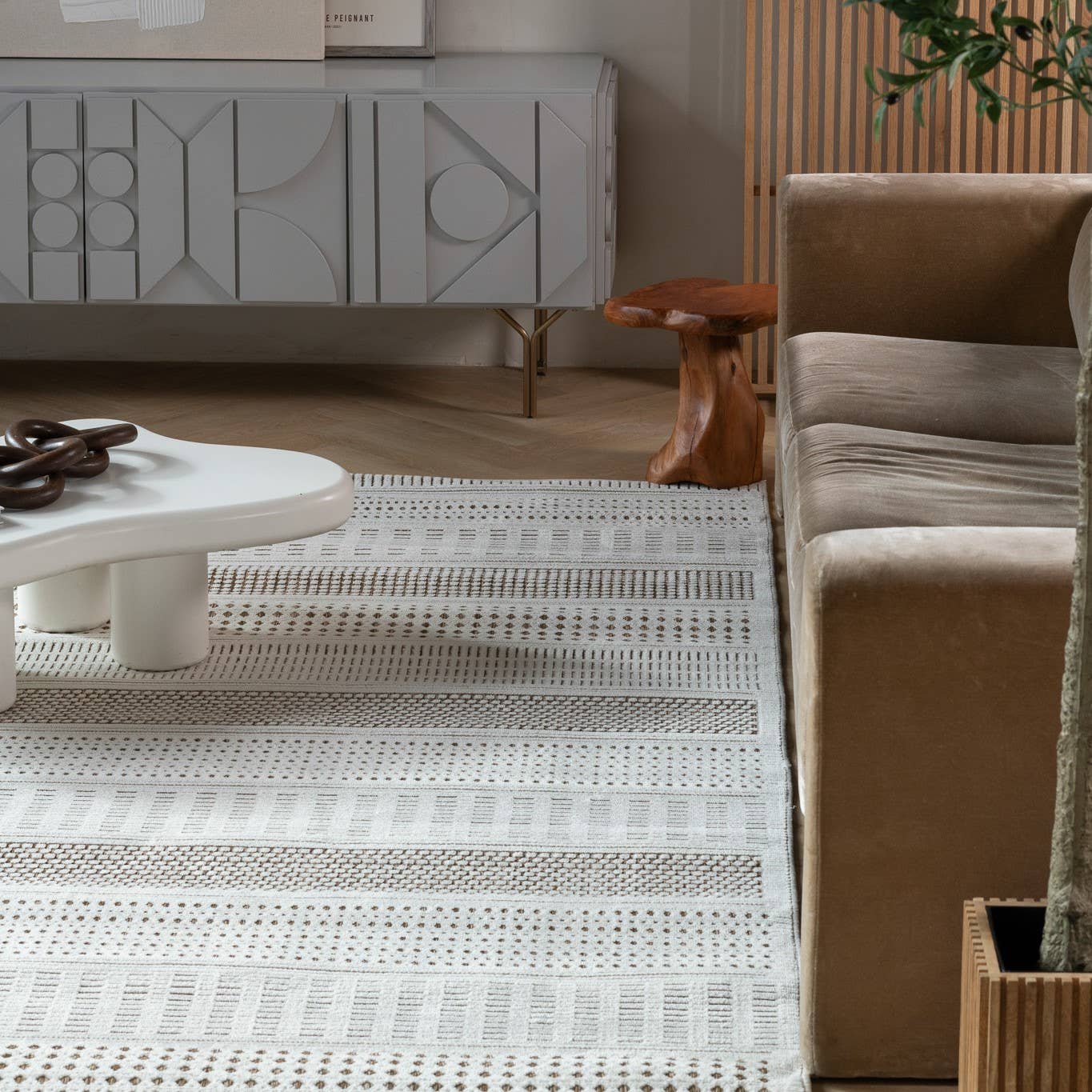 Abstract Modern Boho Beige Brown Indoor Area Rug for wholesale on Faire4