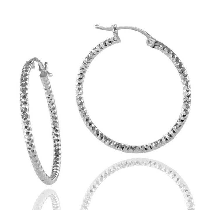 Sterling Silver Faceted Sparkly Hoop Earrings for wholesale by De Mexico