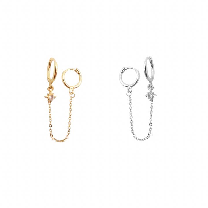 Hoop Huggies Starburst à double chaîne pour la vente par KIKICHIC