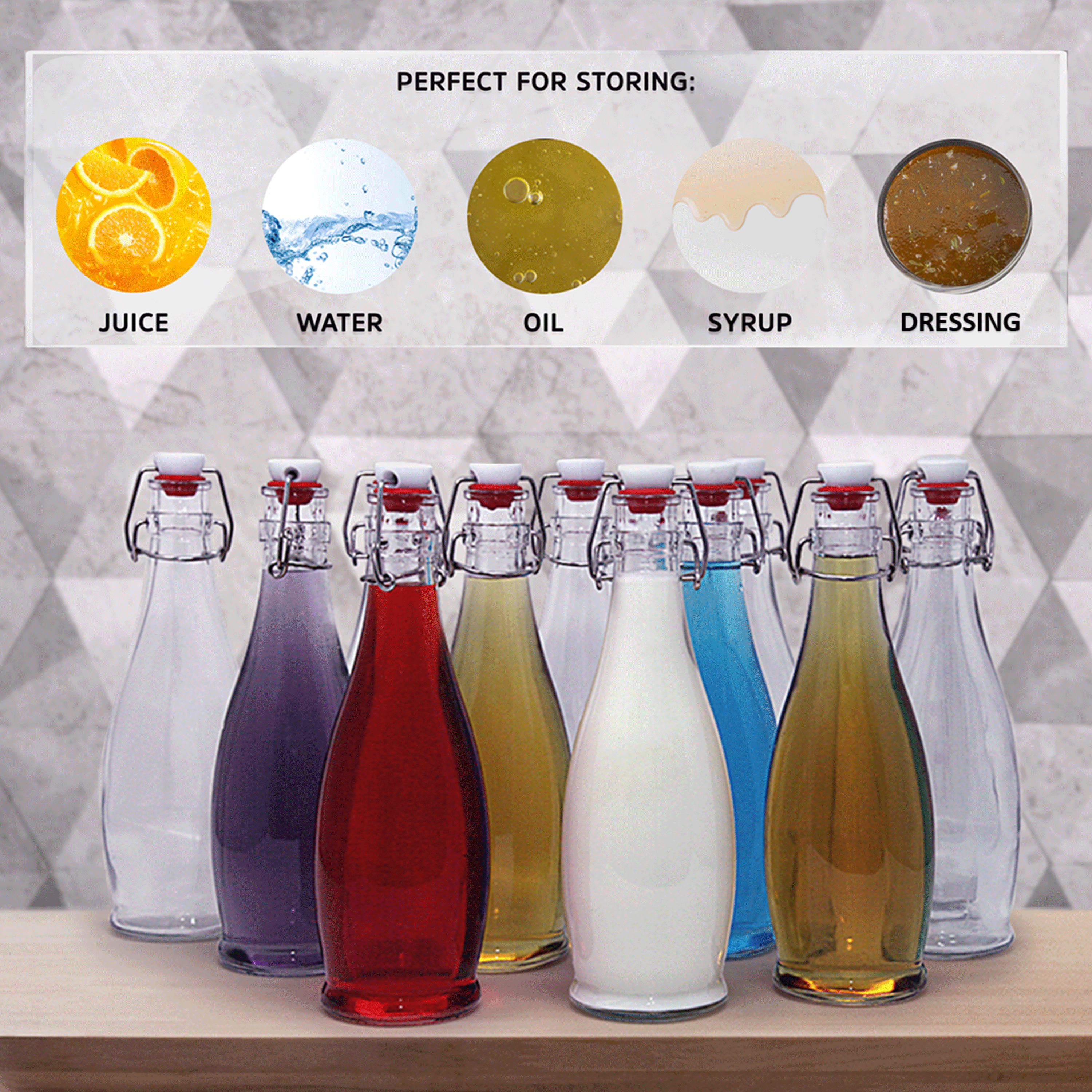 Nevlers - Wholesale Milk/Juice Bottle - Glass Swing Top Bottles - 17 oz. Teardrop Design (Set of 12)5