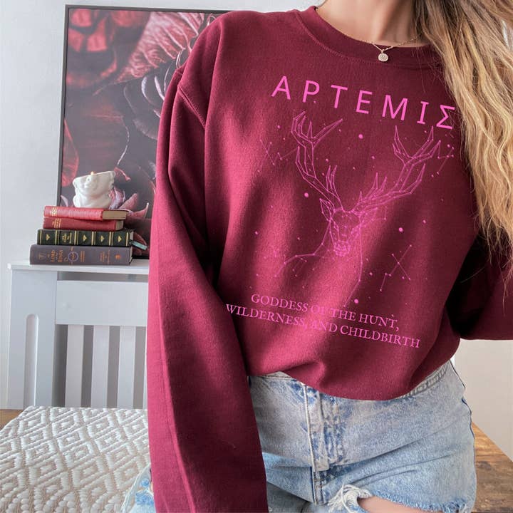 AFAdesignsCo – Engroshandel Grafisk Sweatshirt - Dame – Aptemis Goddess T-shirt, Halloween-skjorte, Halloween-T-shirt, Halloween-gave, græsk mytologiskjorte4