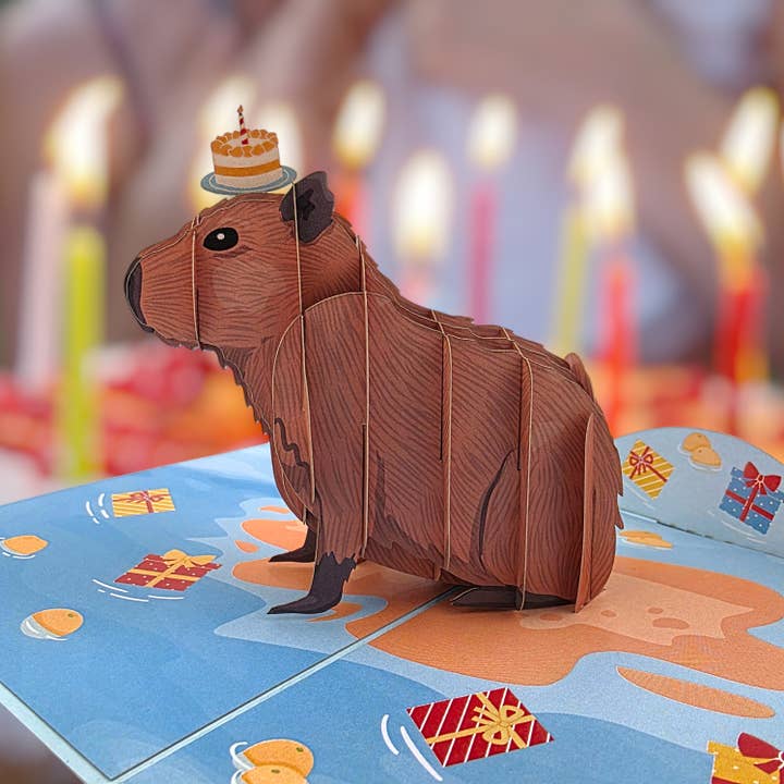 A Capybara Capy Birthday Pop Up Card for wholesale by Color Pop Cards