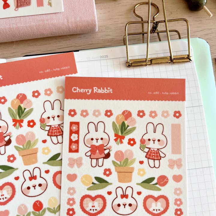 Cherry Rabbit - Wholesale Sticker - Tulip Rabbit Sticker Sheet no.0804