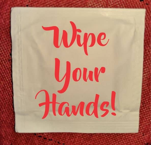 Party Bibs - Venta al por mayor Desinfectante de manos - ¡Límpiate las manos! Toallitas húmedas, diseño de stock, paquete de 254