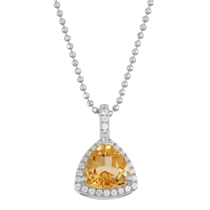 Sterling Silver 8mm biljoner Citrin hänge w/Dalloz CZs för wholesale av Luxe on Main LLC