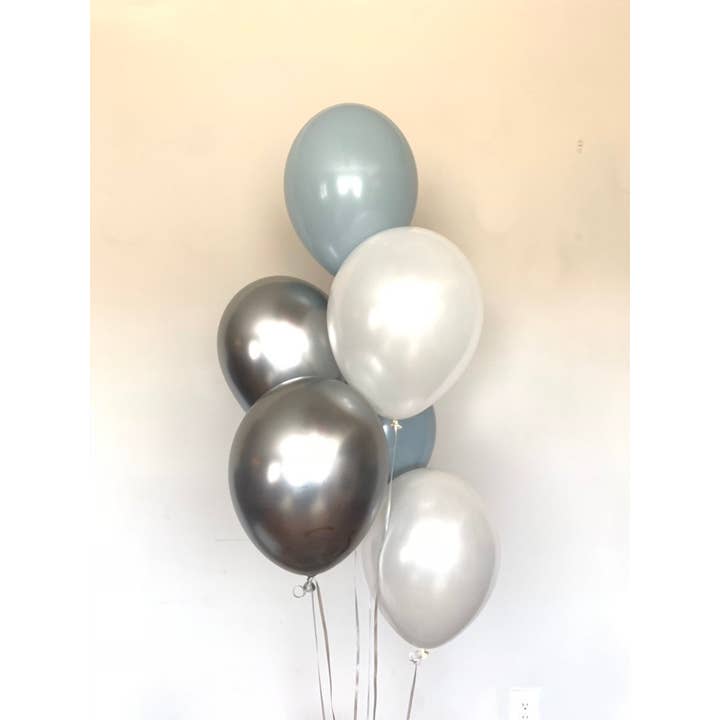 Hullaballoons - Vendita all'ingrosso A palloncino - Palloncini blu e argento smorzati | Set di 6 palloncini in lattice