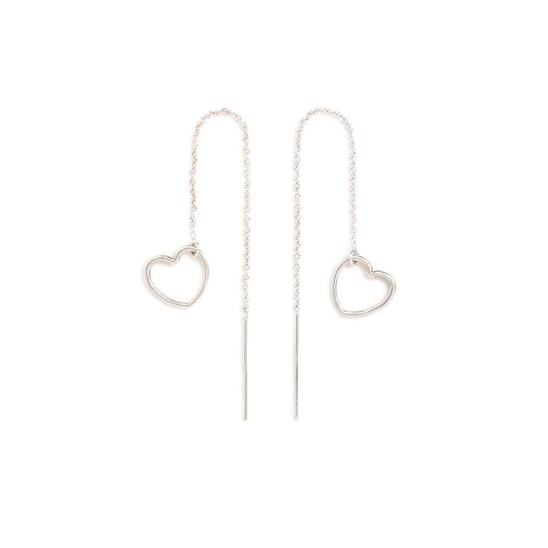 Cat Luck Silver Heart Ear Threads for wholesale by Collarbone Jewelry