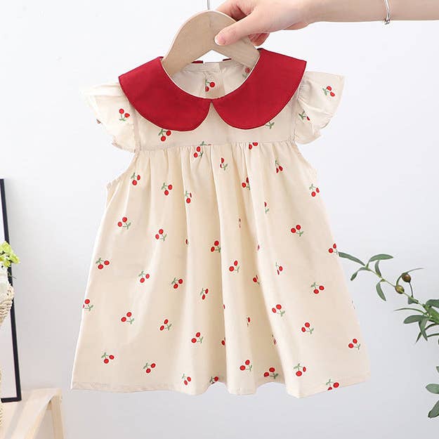 Summer Arrival Baby Girls Cherry Print Fly Sleeves Peter Pan Collar Dress for wholesale by MyKids-USA®
