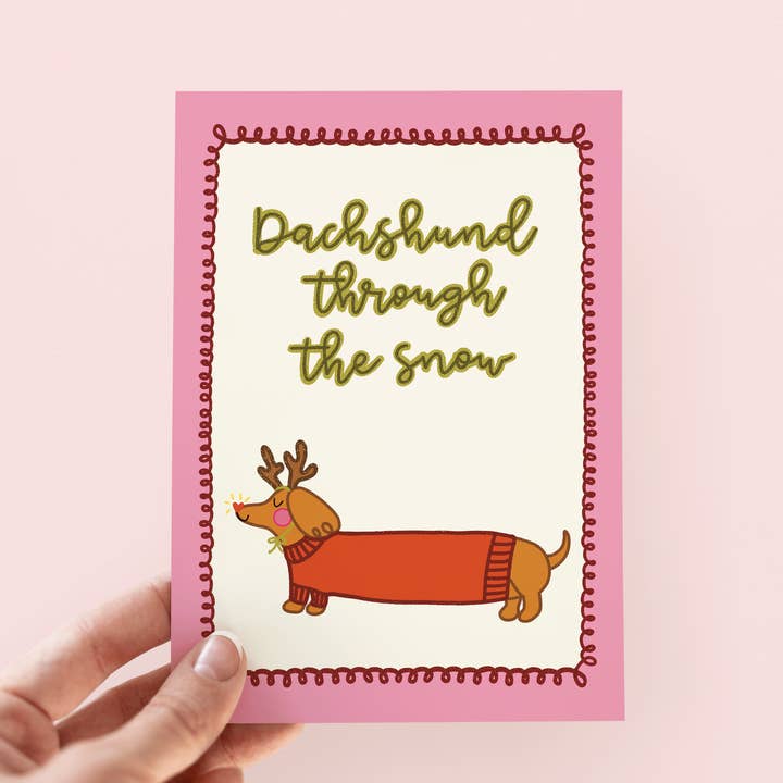 The Shelley Society - Wholesale Christmas Card - Dachshund Through the Snow Weenie Dog Holiday Greeting Card1