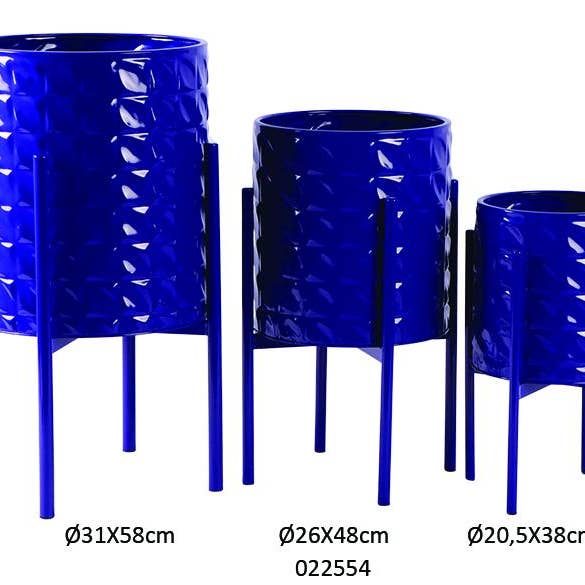 Set of 3 Klein Blue 'Boston' Cachepots in Different Sizes for wholesale by Faye