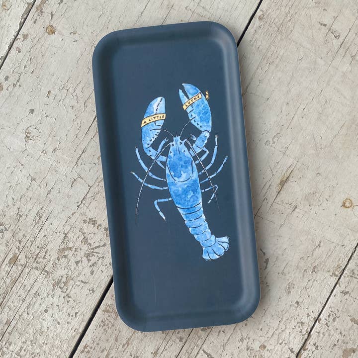 Lucky Blue Lobster Wooden Tray | 11 x 5" for wholesale by Independent Puppy