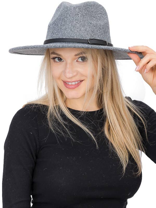 Black Vegan Leather Buckle Belt  Trimmed Rancher Hat for wholesale by Cap Zone