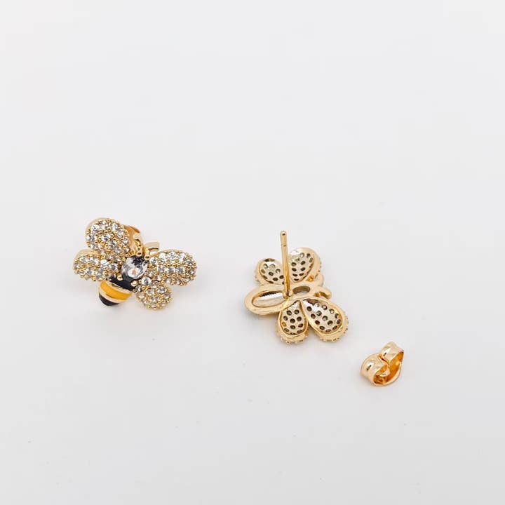 Mio Queena - Wholesale Stud/Post Earrings - Enamel Bees Stud Earrings Inlaid with Cubic Zirconia1