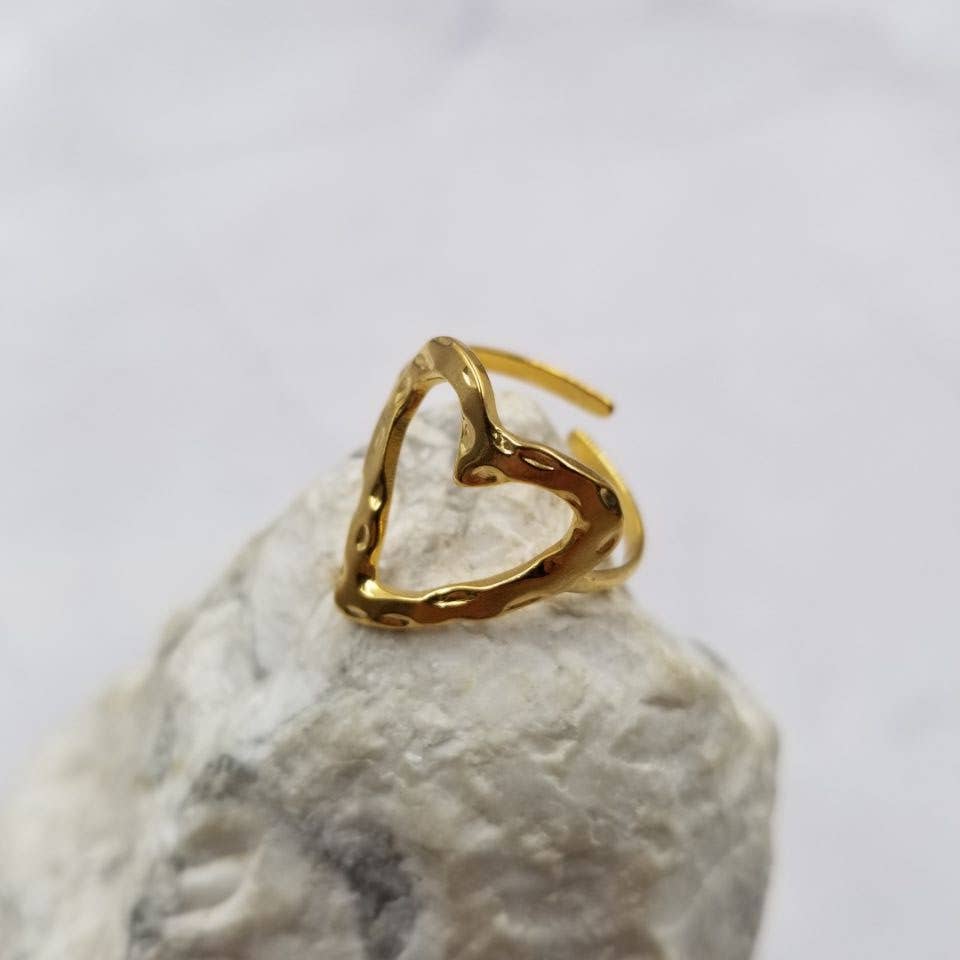 The Pretty Jewellery - Venta al por mayor Anillo de banda/apilable - Anillo ajustable de corazón abierto martillado1
