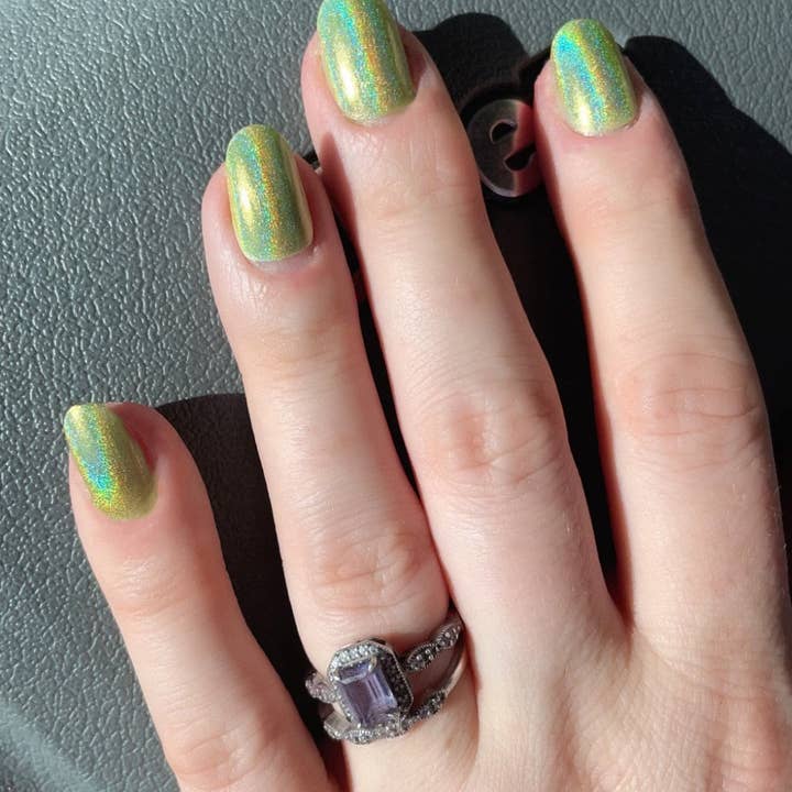 Space Witch Nails - Wholesale Press-On/Fake Nails - Diet Mtn Dew Lemon Lime Neon Holo Nails1