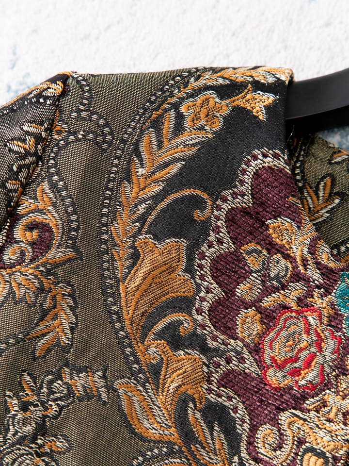 Color as pictures CT177Y Luxury Embroidered Beaded Jacquard Vintage Long Coat for wholesale on Faire4