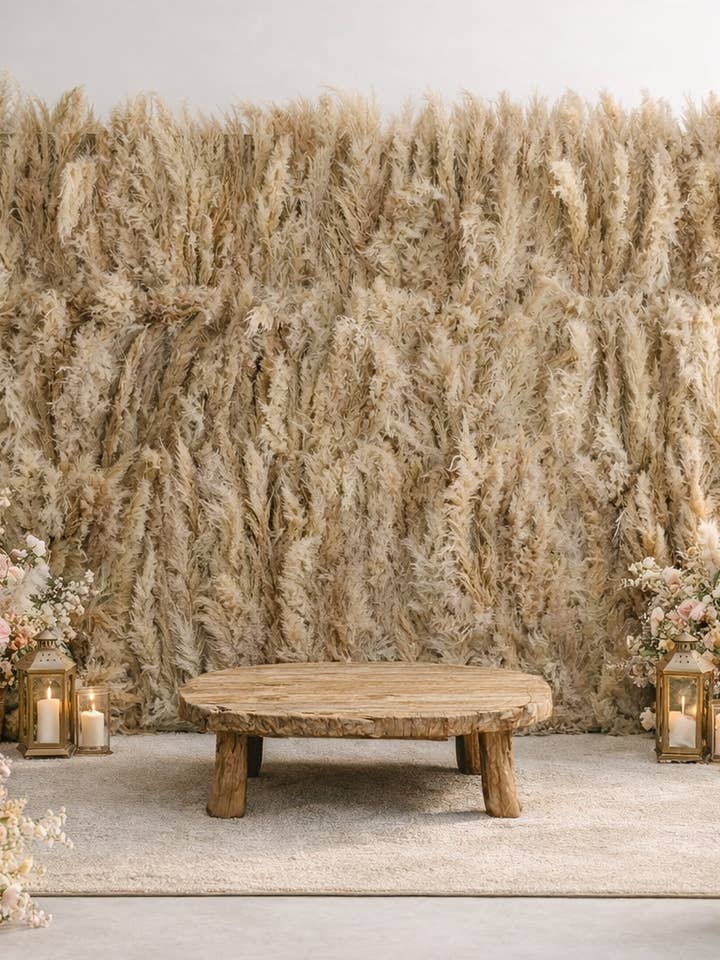 Luxury Real Pampas Wall Backdrop for Events & Designers for wholesale by Cwpco