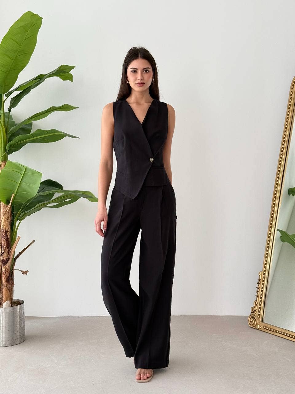 Design company-Fatma Balkir - Wholesale Suit Vest - Women's - Backless Tie-Up Vest and Pants Set – Linen Two Piece Outfi5