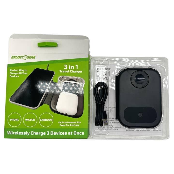 Novelty Closeout - Wholesale Portable Charger - Gadget Gear 3-IN-1 Wireless Travel Charger- 4/Pack1