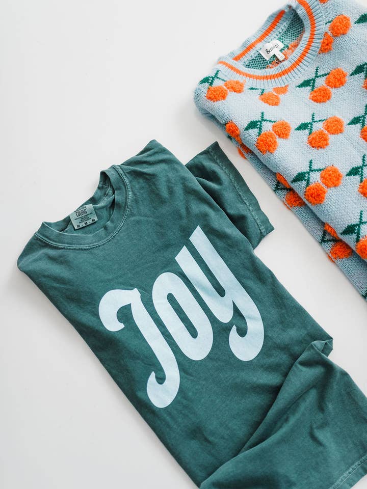 joy | blue spruce comfort colors tee for wholesale by Ramble & Company