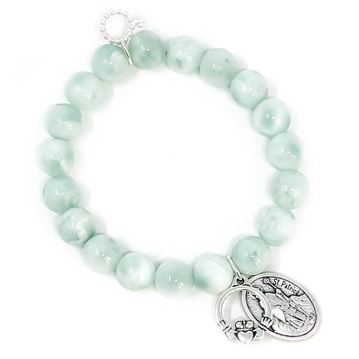 Agata Angelite da 10 mm con San Patrizio e Claddagh d'argento per la vendita all'ingrosso da parte di PowerBeads by jen