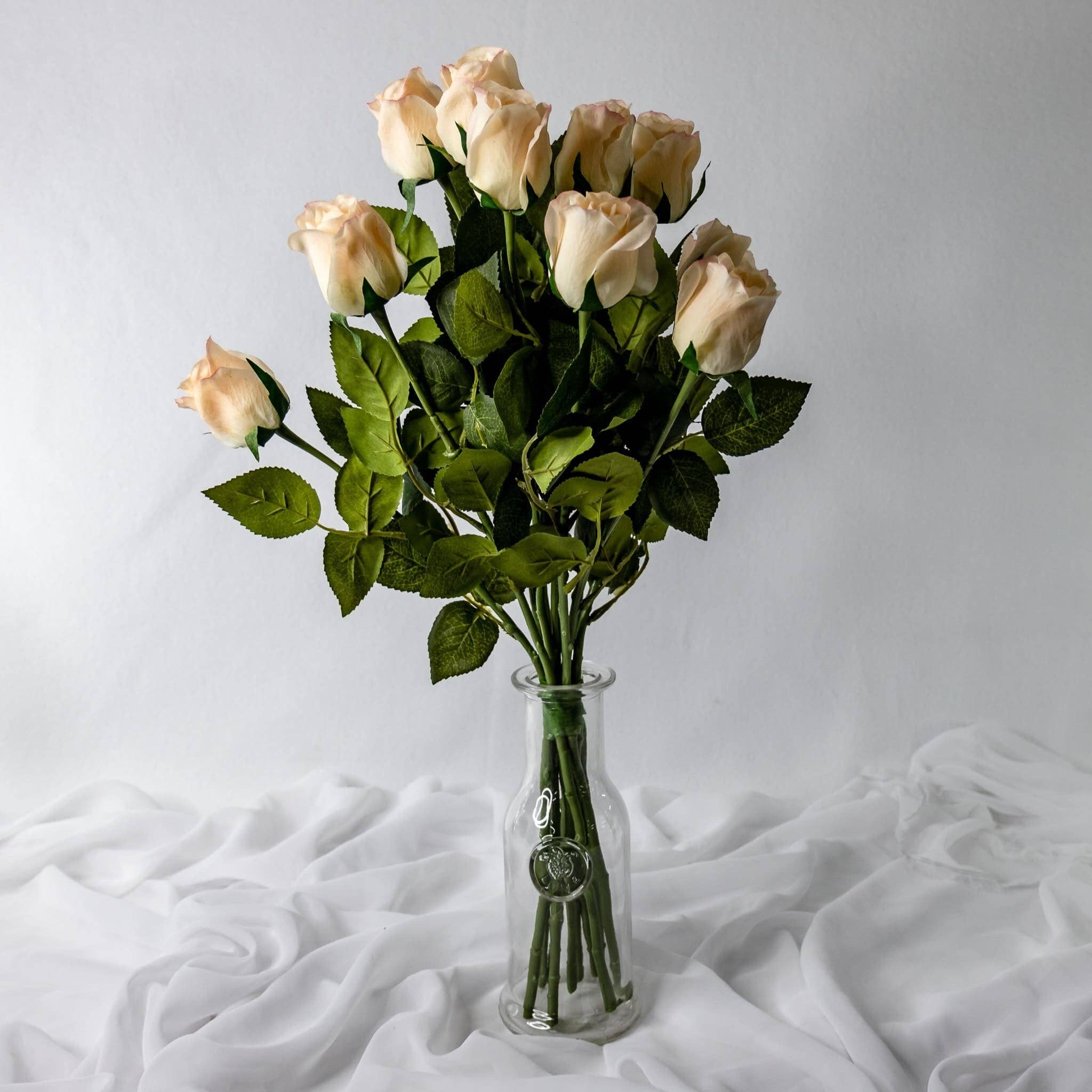 Realistic Artificial Flowers - Vente Fleurs artificielles - Roses en bouton ouvertes couleur pêche pâle - Fleurs artificielles réalistes3