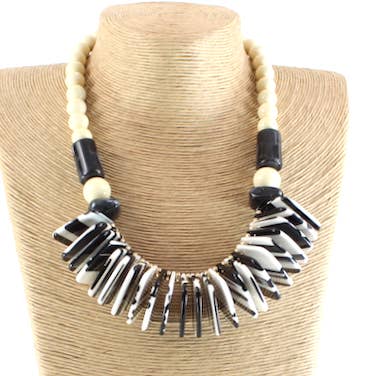 N23131 Black & White iiSquare Bead Statement Necklace for wholesale by Pretty Persuasions