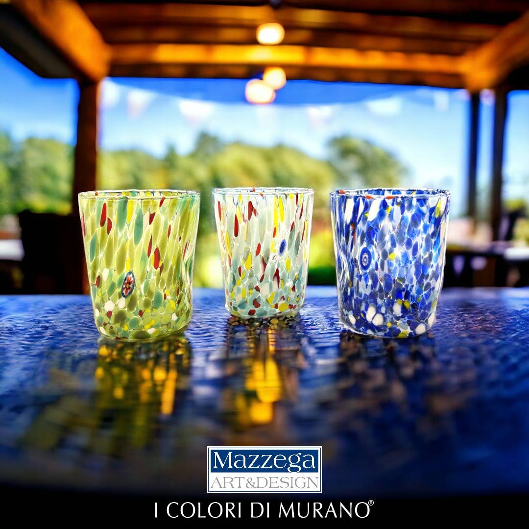 Mazzega Art & Design - Vente Verre/tasse - Verres Gobelets Colombina 350 ml en verre soufflé à la main avec murrine Murano - Les couleurs de Murano17