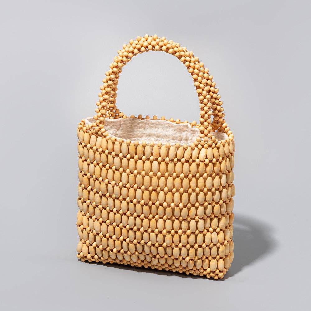 Dipped Shop - Wholesale Beach Bag - Wooden Bead Woven Handbags DPFB06062