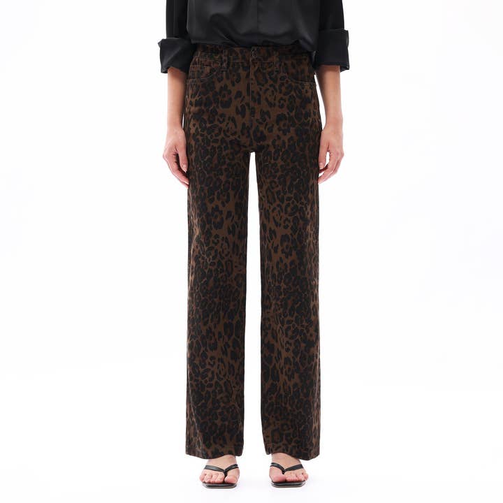High Rise Relaxed Straight Leopard Print Pants OST5028 for wholesale by ONESO