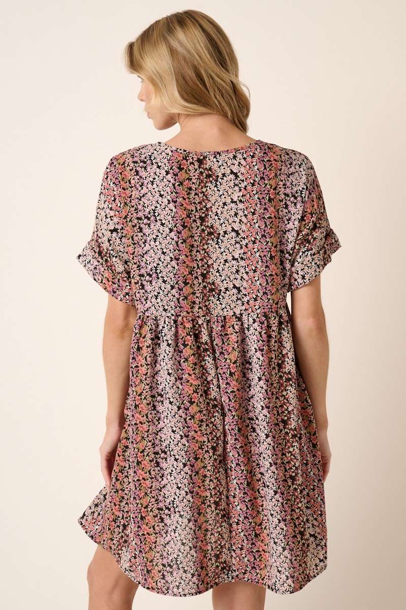 mittoshop - Wholesale Dress - Women's - FLOWER PRINT V NECK BABYDOLL MINI DRESS2