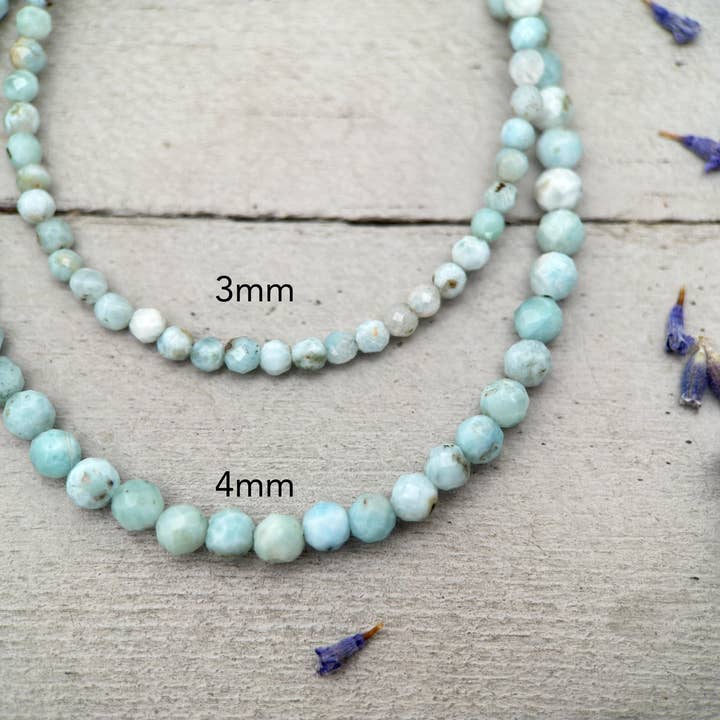 Larimar and Sterling Silver Silver Bracelet - Dainty Faceted Beaded - 3 or 4mm Genuine Blue and White Larimar for wholesale by Sunlight Silver Jewelry