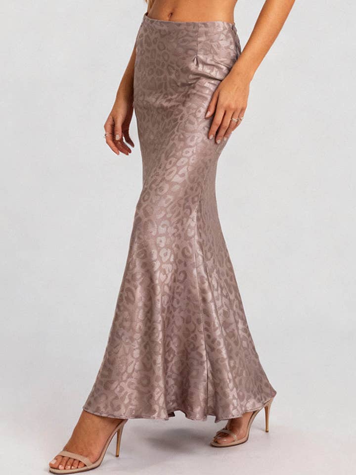 Ladies Leopard Print Satin Fish Tail Midi Skirt SKS4788 for wholesale by Sweetkama