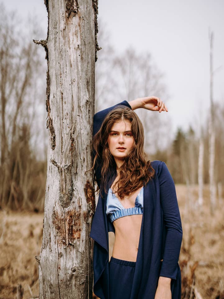 Mulberry pure silk bralette - light blue for wholesale by Pashi