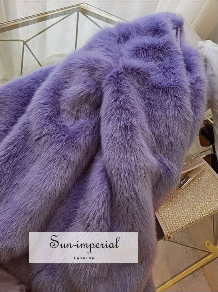 Women Purple Shaggy Faux Fox Fur Long Sleeve Jacket Coat for wholesale on Faire0