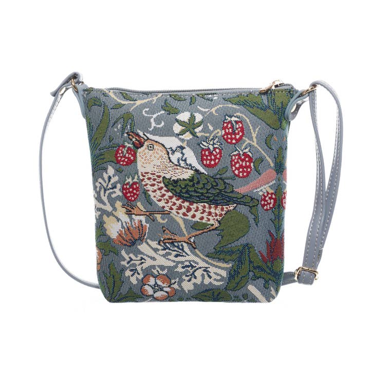 V&A Licensed Strawberry Thief Grey - Sling Bag for wholesale by Signare Tapestry